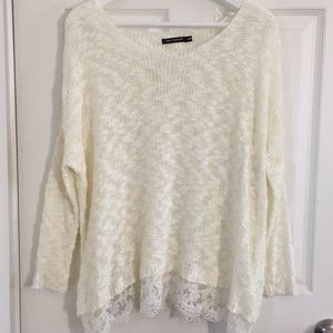 LF Cream Sweater with Lace Hem